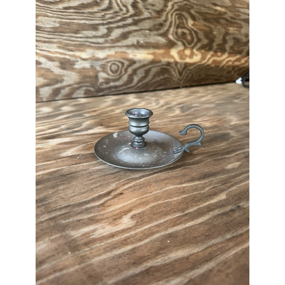 VTG American Avon Heirloom Chamberstick Candle Holder Pewter Primitive 1981